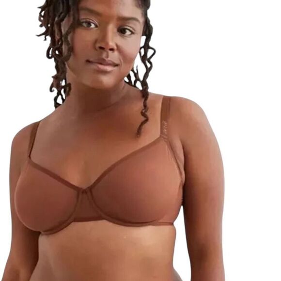 Aerie Smoothez Brown Mesh Unlined Balconette Bra 36C - Picture 1 of 5